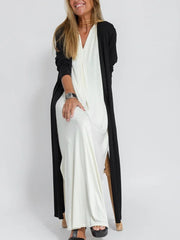European And American Style Solid Color Long Sleeve Long Slit Trench Coat