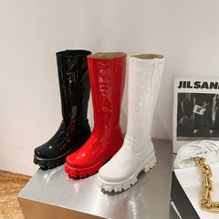 Women Knee Boots Wedges Heels Platform Lace Up Plush Inside Warm Fur