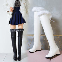 Womens Thigh Boots Wedge Winter Over The Knee Heels Fur Plush