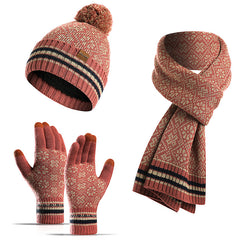 Three-piece Winter  Knitted Warm Woolen Hat Scarf And Gloves
