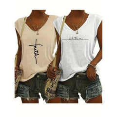 2Pack Women's V Neck Sleeveless Tank Tops Loose Fit Casual Summer Beach Shirts