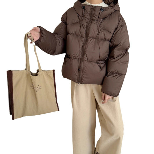 White Duck Down Puff Fluffy Hooded Down Puffer Jacket