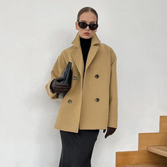 Autumn And Winter Woolen Overcoat Mid-length Loose Thick Brown Double-breasted Woolen Coat