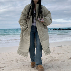 Winter Comfortable Workwear Parker Loose Large Drawstring Stand Collar Cotton-padded Jacket