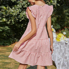 Plaid Flying Sleeves Mid-length Dress