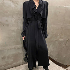 V-neck Ruffled Stitching Lace Waist Slim Long Sleeve Dress