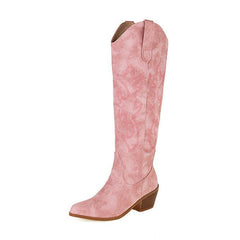 Western Cowboy Boot Women's Heel Pointed Toe Knight Boots Below The Knee Boots Slim