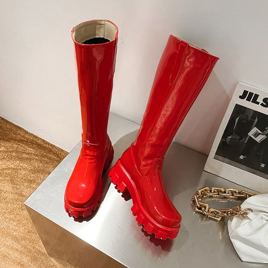 Women Knee Boots Wedges Heels Platform Lace Up Plush Inside Warm Fur