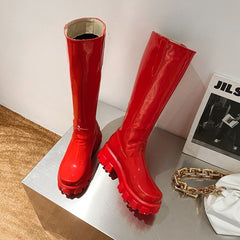 Women Knee Boots Wedges Heels Platform Lace Up Plush Inside Warm Fur