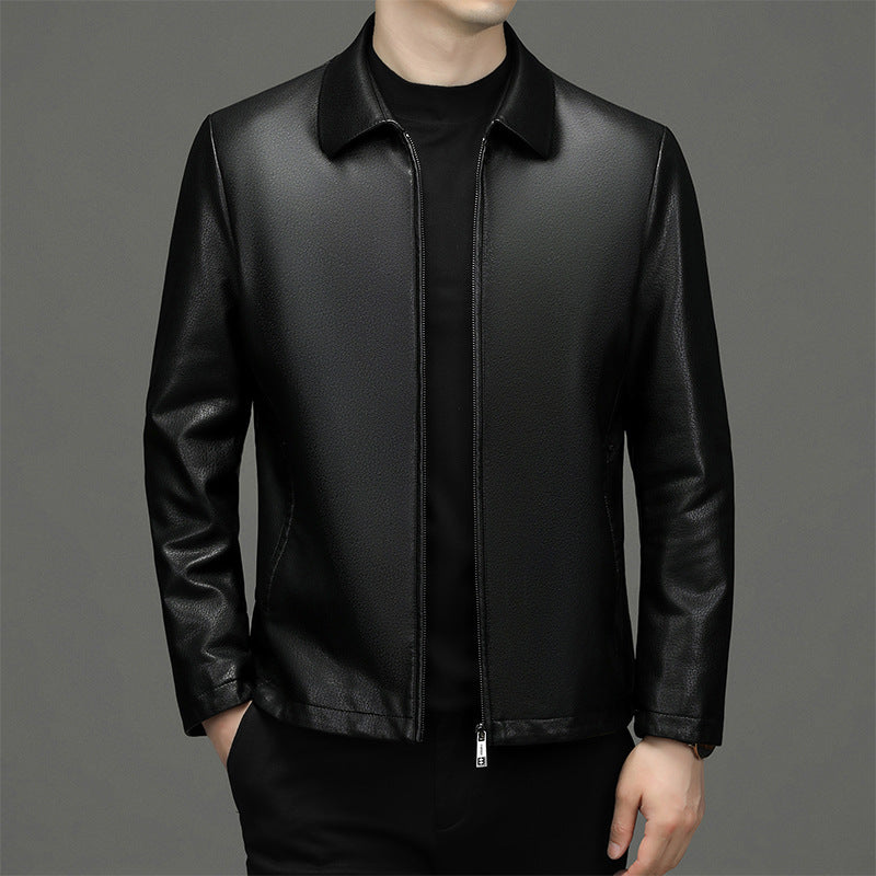 Men's lapel leather jacket coat - view 5