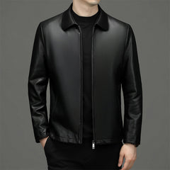 Men's lapel leather jacket coat - view 5