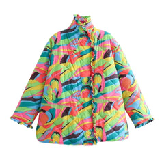 Women's Fashion Printing Large Cotton Coat Puffer Jacket