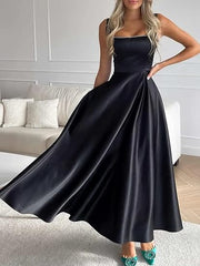 Women's Square Collar Long Low Cut Sleeveless Dress Corset
