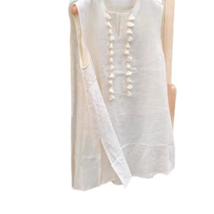 Linen Vest For Women Mid-length Unique Tassel Sleeveless Shirt Summer