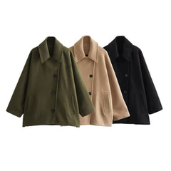 French Coat  Polo Collar Blended Short Cape Sleeve Coat