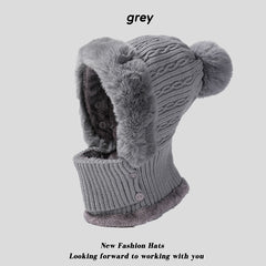 Twist Stripes Knitted Hat Scarf One-piece Fleece-lined Kit