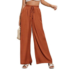 European And American Summer Pure Color Elastic Waist Lace-up Loose Wide-leg Pants