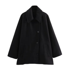 French Coat  Polo Collar Blended Short Cape Sleeve Coat
