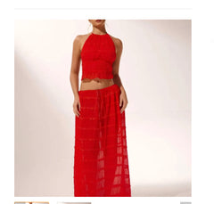 Backless Lace-up Halterneck Sling Top Suit Wooden Ear Pleated Dress