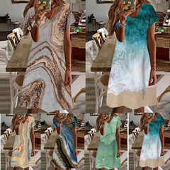Women's Elegant Round Neck Print Loose Dress