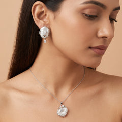 Baroque pearl silver leaf necklace and earrings set