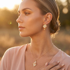 Real pearl gold leaf necklace and earrings set