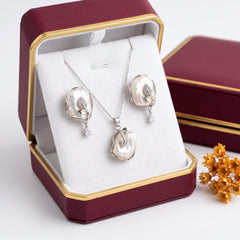 Baroque pearl silver leaf necklace and earrings set