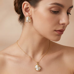 Baroque pearl gold wrap necklace and earrings set