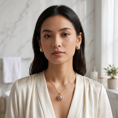 Lavender pearl gold floral halo necklace and earrings