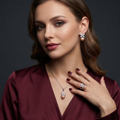Blush pearl marquise flower jewelry set