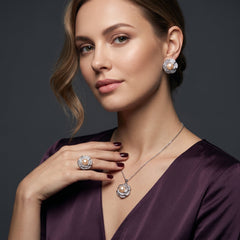 Real pearl silver layered flower jewelry set