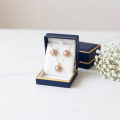 Lavender pearl gold floral halo necklace and earrings