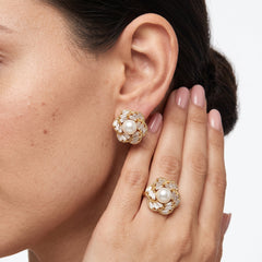 White pearl gold woven flower jewelry set