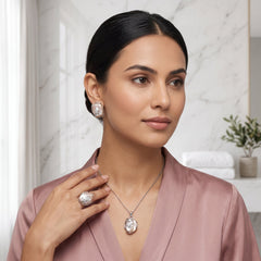Blush baroque pearl silver vine jewelry set