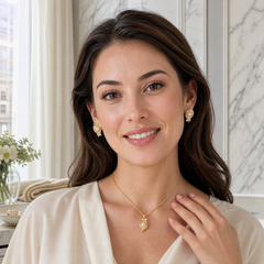 Real pearl gold leaf necklace and earrings set
