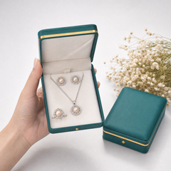Peach pearl scalloped halo jewelry set