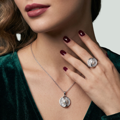 Real pearl silver swirl necklace, earrings and ring set