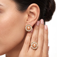 Champagne pearl gold sunburst necklace, earrings and ring set