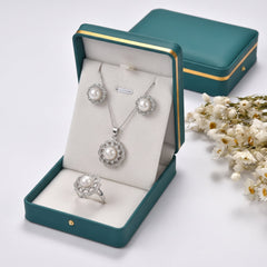 White pearl vintage lace flower jewelry set