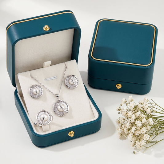 Real pearl silver swirl necklace, earrings and ring set