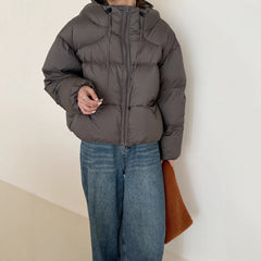 White Duck Down Puff Fluffy Hooded Down Puffer Jacket