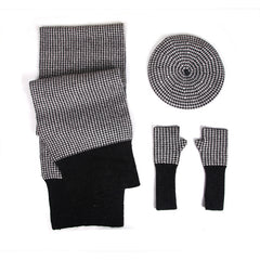 Female Plaid Painter Warm Hat Scarf Gloves Three-piece Suit