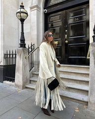 Women's Street Fashion Tassel Long Suit Woolen Coat