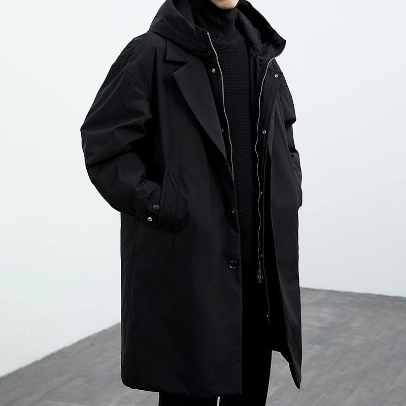Coat Men's False Two Pieces Hooded Mid-length Trench Coat