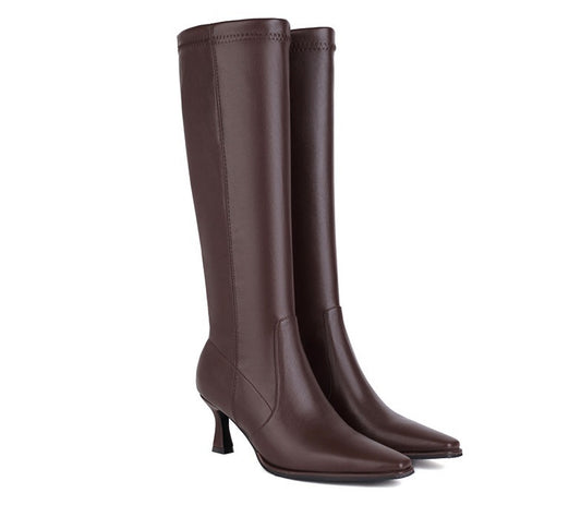 Pointed High Heel Full Head Leather Women's Over The Knee Boots