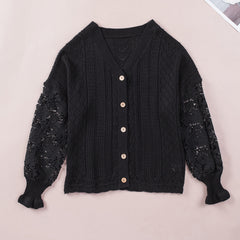 Women's Temperament Fashion V-neck Long-sleeved Lace Blouse