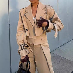 Long Sleeve Short Casual Solid Color Trench Coat
