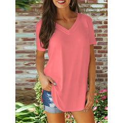 Womens Tops Basic Summer V Neck T Shirts Short Sleeve Dressy Casual Loose Fit Cute Tee Clothes