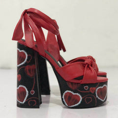 Colorblock Plus Size Catwalk Sandals Bow Love Chunky Heels