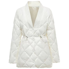 Rhombus Cotton-padded Jacket Women's Mid-length Large V-neck Jacket